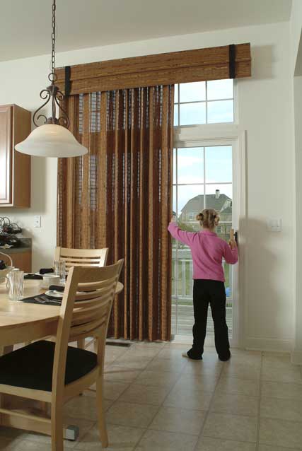 Woven Wood Blinds Kitchen Cabinets, Kitchen Sliding Door Window Treatments